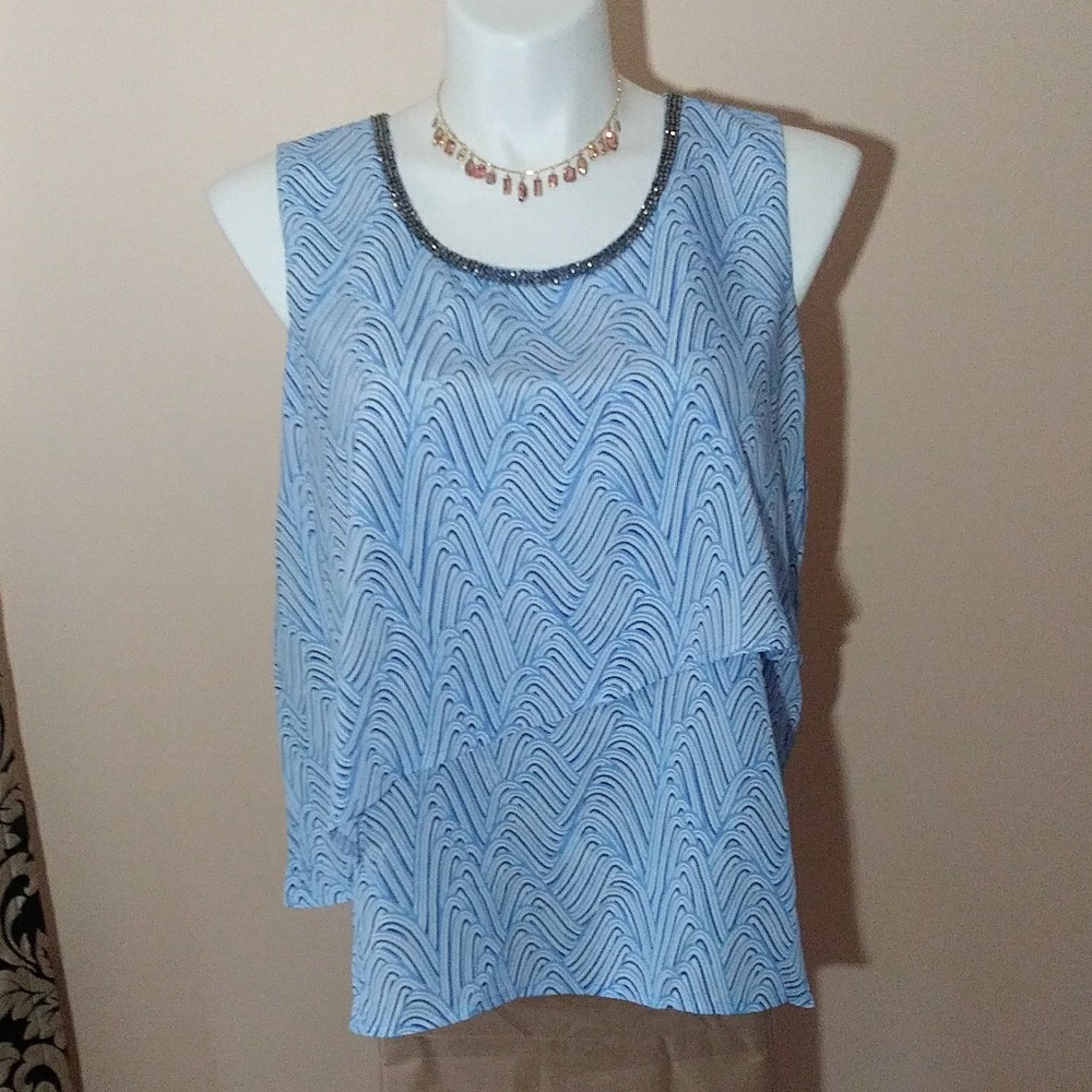 Juicy Couture Retrowave Celestial Embellished Layered Tank Top - Blue Sz XL NWT